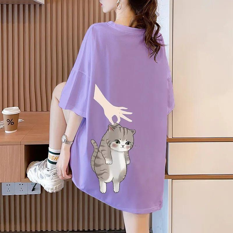 Summer Pure Cotton Women's T-shirts Cute Cartoon Print Hip Hop Streetwear Casual T-Shirt Female Harajuku Oversized Short Sleeve White Y2k Tops