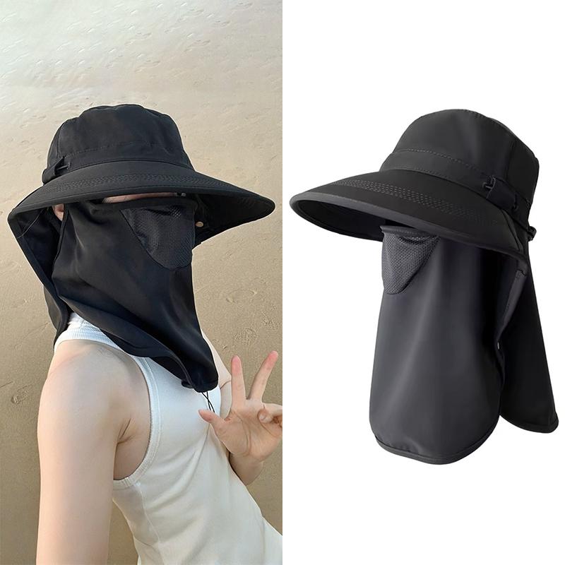 Summer Outdoor Travel Sunshade Sun Hat Detachable Cape Mask Sun Hat Women Ponytail Large Brim Beach Hats