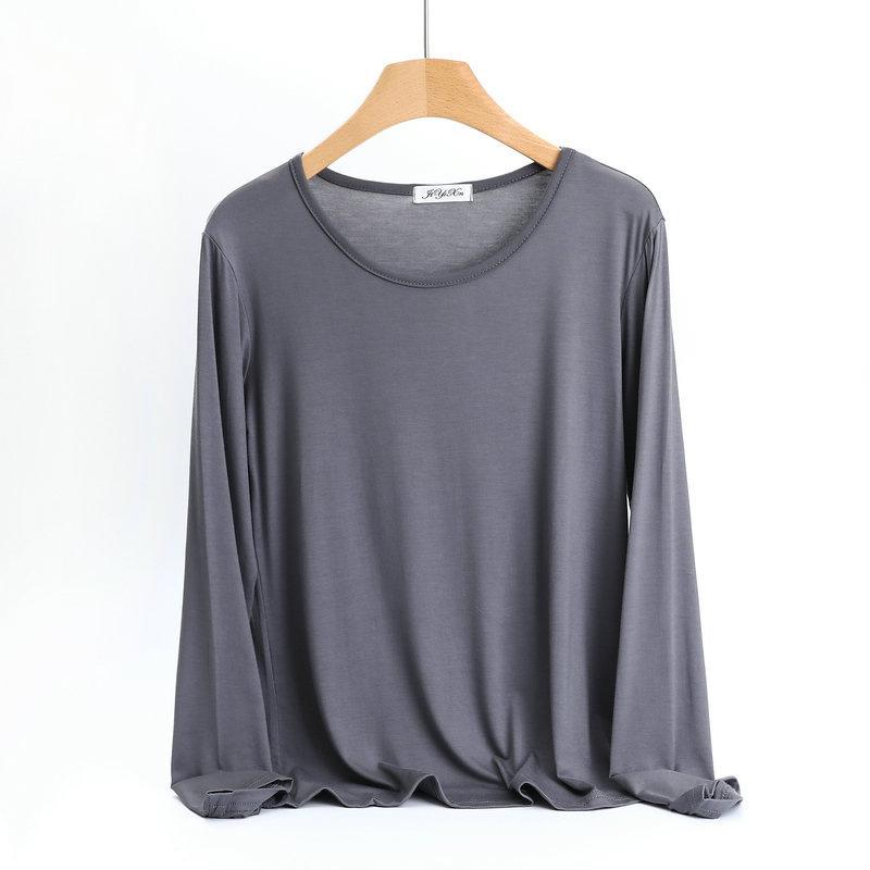 

Spring Summer Modal Bottoming Tshirt Long sleeves thin Mask T-shirts Solid color O-Neck Base Tee Tops Plus size undershirt 6XL