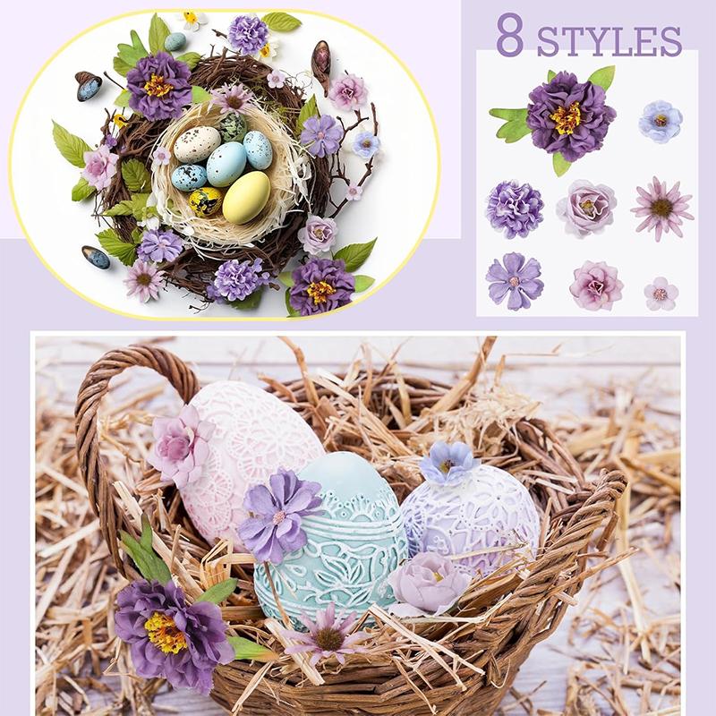 23/25Pcs Artificial Purple Flower Head Mini Silk Flower Fake Peony Daisy Rose Flower Wedding Home Decoration Party Craft Wreath