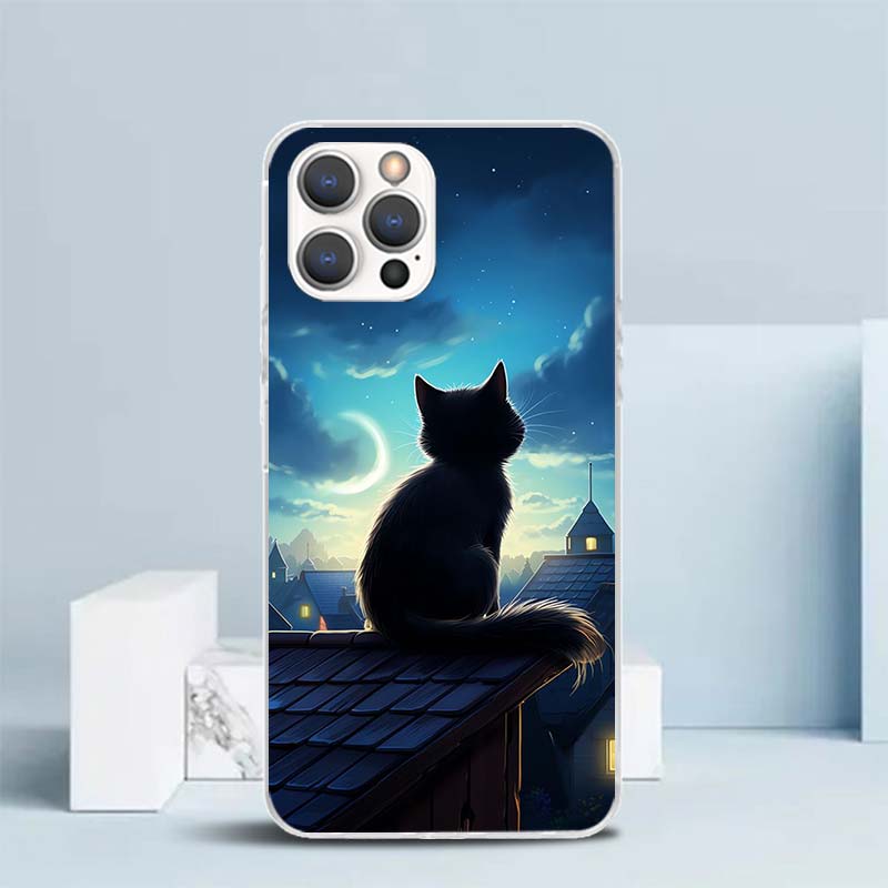 Anime Cat Rain Animal Soft Cover for iPhone 16 17 Air 15 14 Pro Max 16E Phone Case 13 Mini 12 11 7 SE 8 Print Pattern Fit Cases