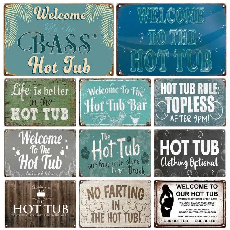 Metal Sign Hot Tub Rules Tin Sign Vintage Bar Home Bathroom Pool and Patio Decor Wall Decoration Tin Sign 12x8 Inches