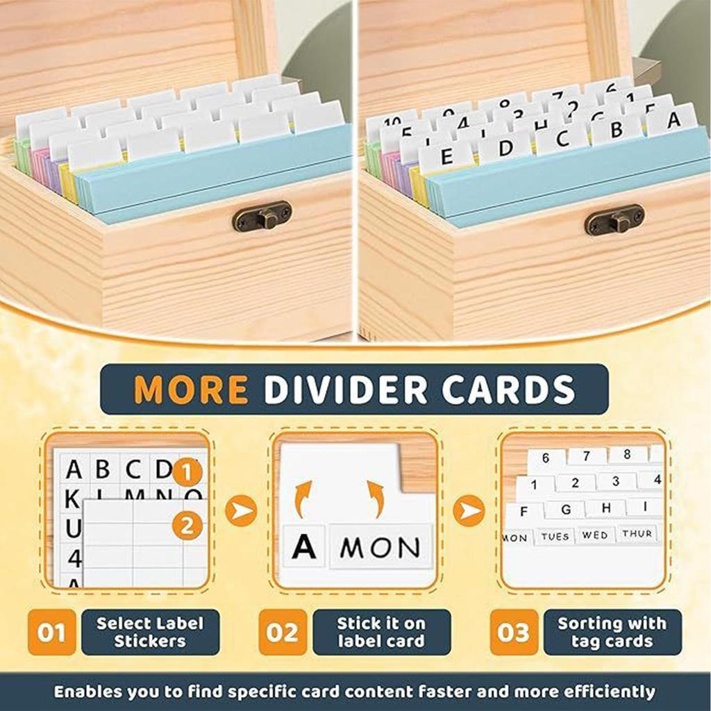 A7 Index Card Wooden Organizer Storage with 150 Index Card File Organizer Notecards Dividers Case for Notes Flashcard Envelope