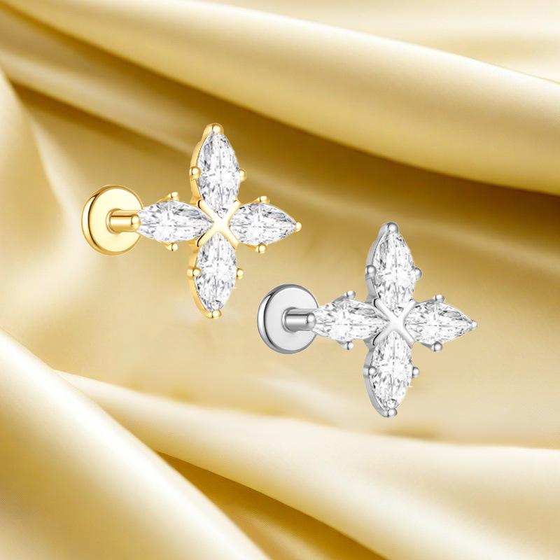 Titanium F136 Moon Threaded Cartilage Stud Earrings - Trendy European & American High-End Fashion
