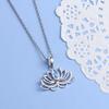 Lotus Flower Pendant Necklace for Women, Blue Crystal Yoga Inspired Necklace, Sparkling Floral Jewelry