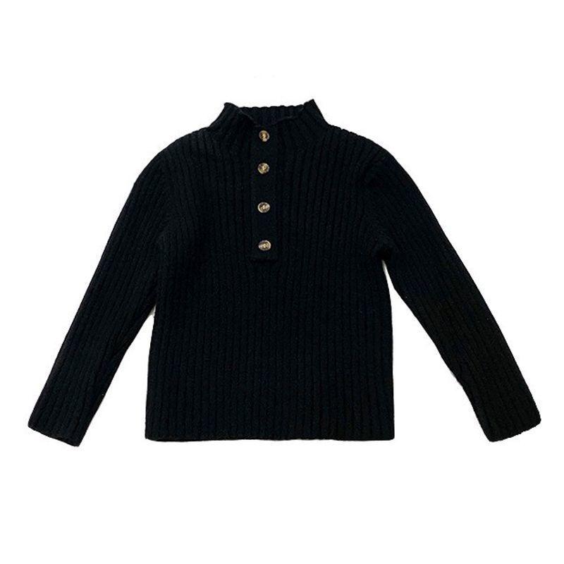 Autumn/Winter Girls' Mid-High Neck Ribbed Knit Sweater Top