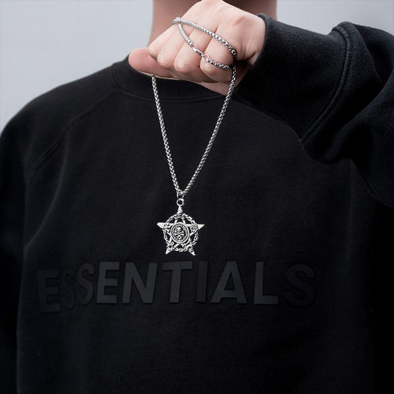 Titanium Steel Ship Rudder Hexagonal Star Necklace, Domineering Long Pendant, Pendant Accessory