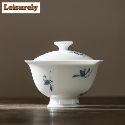 120ml Orchidea Farfalla Dipinta a Mano Pura Gaiwan Porcellana Bianca Piedini Alti Tazza da Tè con Coperchio per Preparare il Tè Servizio da Tè Cinese Artigianale