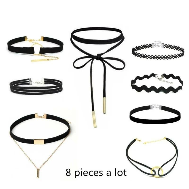 3 Pcs /set  Necklace Black Lace Leather Velvet Strip Woman Collar Jewelry Neck Accessories Colar Kol