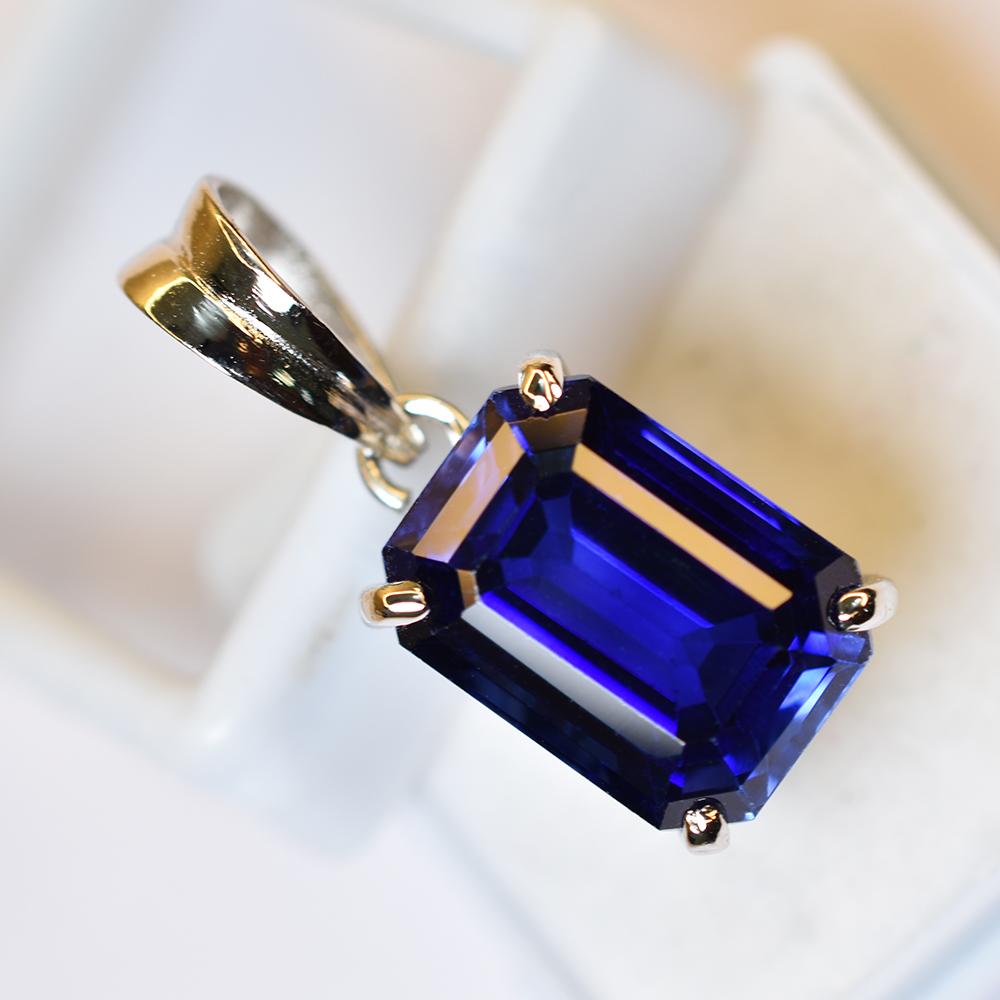 Natural Blue Sapphire Emerald 925 Sterling Silver Pendant 21.80 ct Gemstone Jewelry Gift