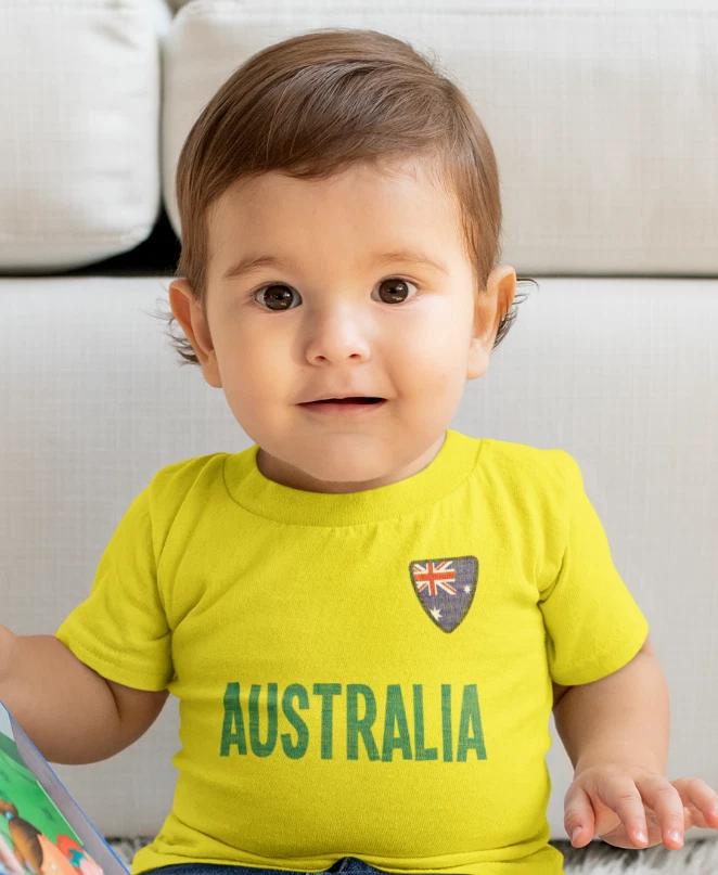 

BABY Kids AUSTRALIA Football T-Shirt Name Chest Badge World Cup 2026 Kit Jersey 110