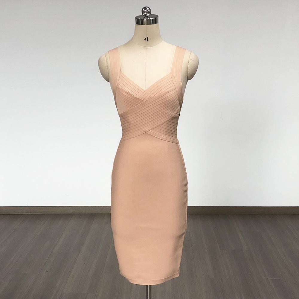 

Европейское и американское полосатое вечернее платье бодикон без спины на бретелях-спагетти для женщин Extra Small абрикосовый