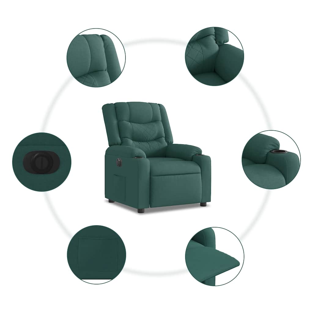 Electric Recliner Chair Dark Green Fabric