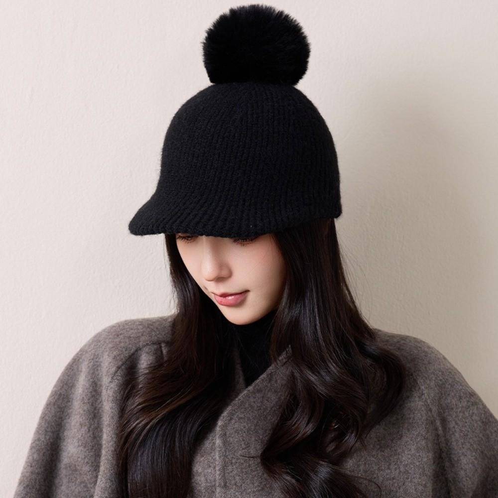 Windproof Knitted Baseball Cap Solid Color Ear Protection Hat Fashion Warm Wool Cap  Women