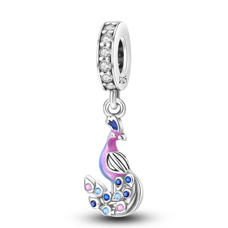 Trendy 925 Silver Large Billed Bir White Dove Parrot Feather Charms Beads Fit Pan 925 Original Bracelets DIY Luxury Fine Jewelry