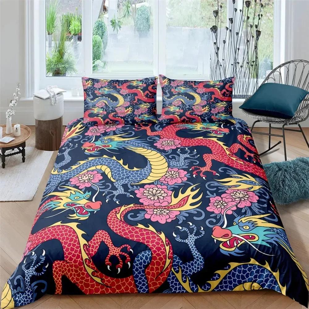 Bedding Set 3D Dragon Printing Bedclothes Duvet Cover with Pillowcases Polyester Comforter Cover King Queen Twin Home Textiles