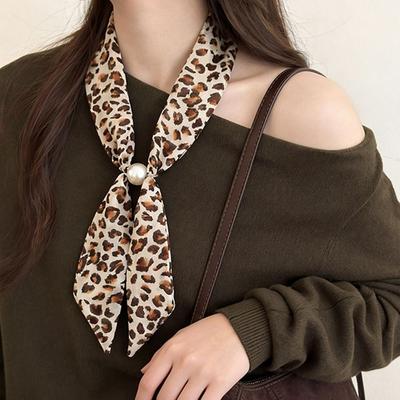 97cm Gepunkteter Langer Schal Leopardenmuster Perlenhalsband Mode Damen Luxus Halstuch Kragendekoration