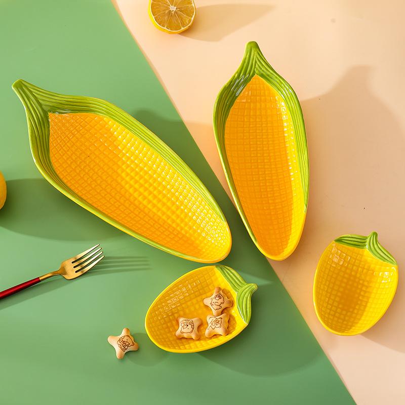 Creative Cartoon Corn Shaped Ceramic Salad Bowl Soup Bowl Family Fruit Snack Plate Kitchen Utensils Accessories