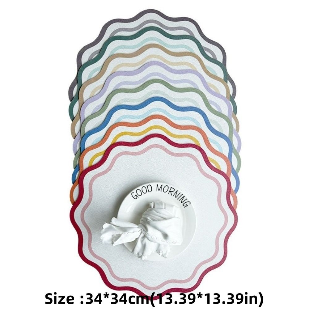PU Leather Decorative Placemat Flower Shape Printed Dining Table Plate Mat  for Kitchen