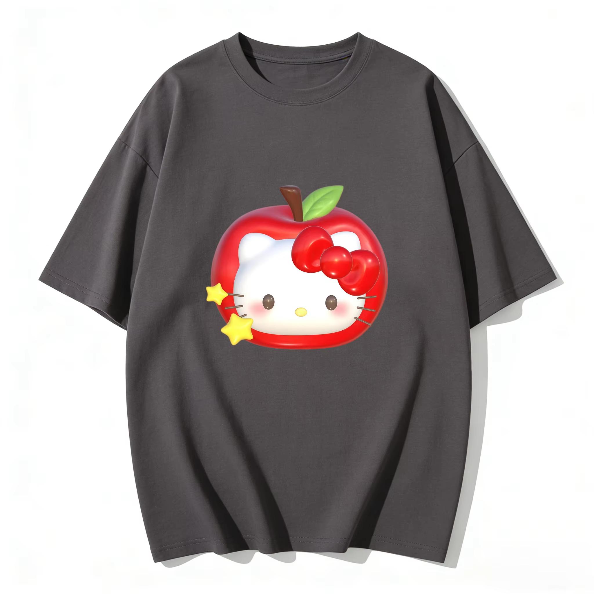 

2026 Summer Hello Kitty Cartoon Printed Short Sleeve Pure Comfortable summer Womens Tshirt loose and fashionable S