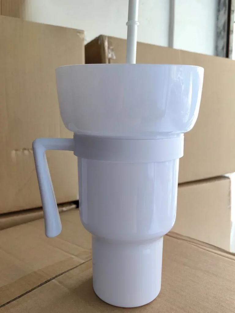 2In1 Snack Bowl Drink Cup with Straw Stadium Tumbler Water Bottle Straw Splash Proof Leakproof Portable Adults Kids Cinema Trip