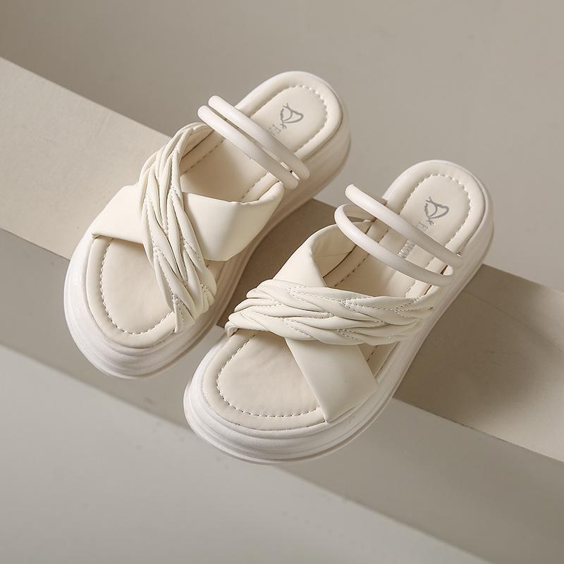 2024 Women's Casual Bohemian Elastic Ankle Strap Beach Walking Sandals Platform Open Toe Wedges Slip On Shoes Zapatillas Mujer