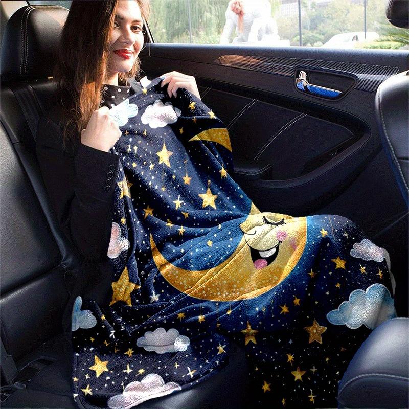 1pc Moon Printing Lightweight Flannel Blanket, Comfortable and Warm Blanket, for Camping Sofa Bed and Couch Office, Gift