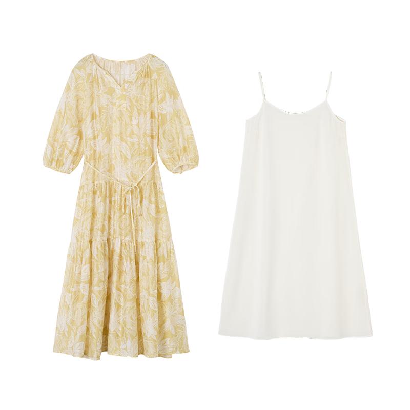 Xiangying French Floral V-Neck Midi Dress L