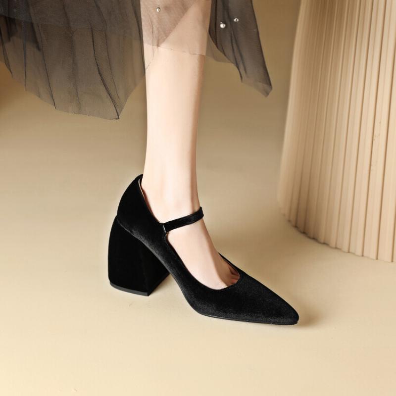 Plus Size 44 45 46 47 ,Γυναικεία παπούτσια New Suede Mary Jane Pumps Ψηλοτάκουνα για Γυναικεία Παπούτσια Εργασίας Παπούτσια Γυναικεία Χονδρά τακούνια