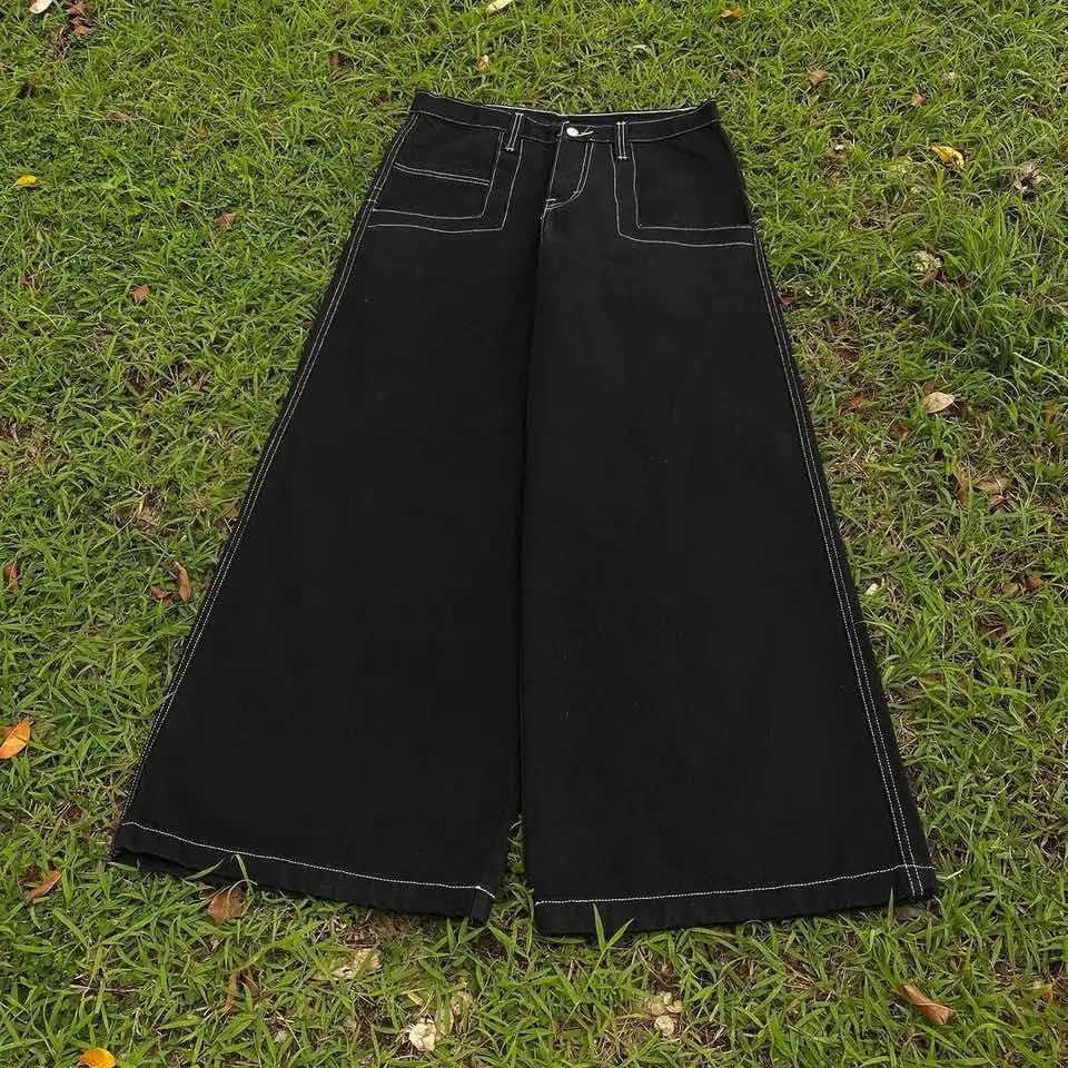 European High Street JNCO Pattern Embroidered Hip-Hop Loose Wide Leg Jeans