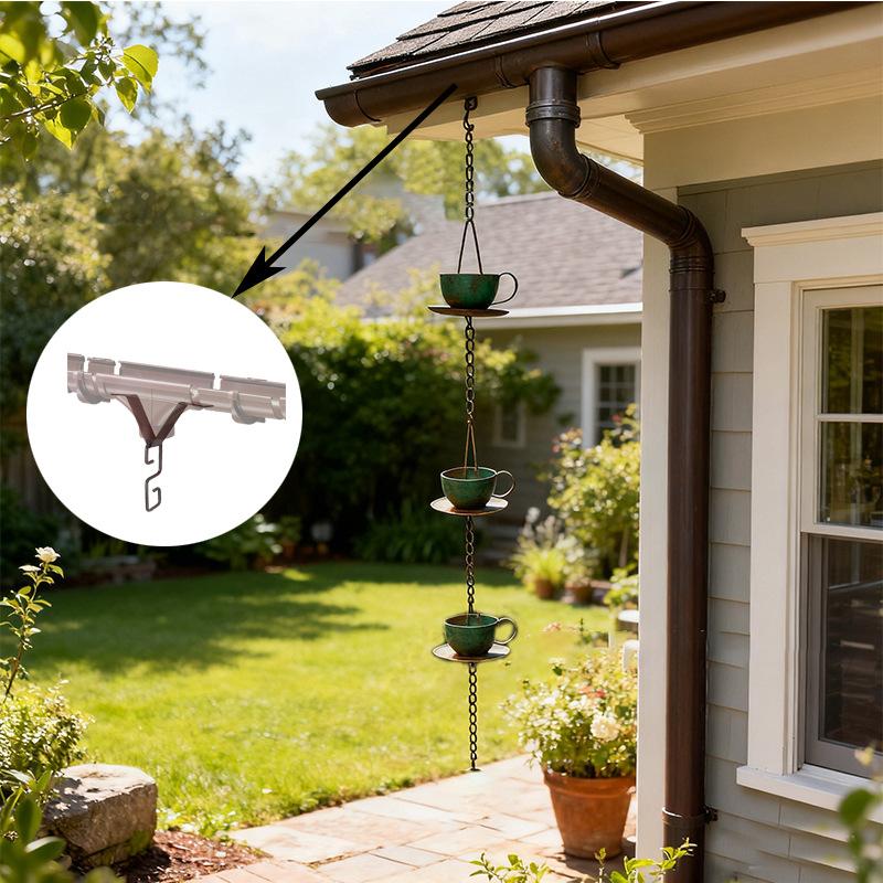 Premium Metall Regenkettenhaken Montagekit Dachrinnen Fallrohr Fitting für Veranda Garten Hof Außen Dekoration