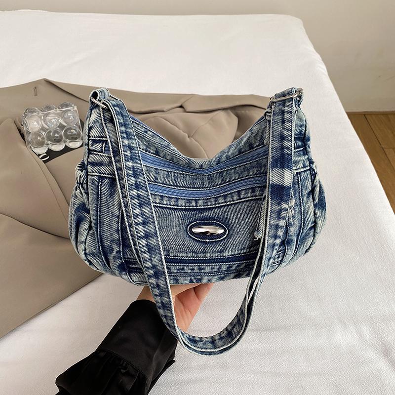 Schultertasche mit großer Kapazität Damen Denim Umhängetasche Mamatasche