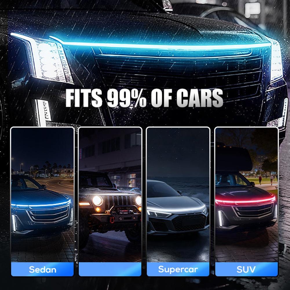 Scan Starting LED Car Hood Light Daytime Running Light Universal Flexible Dynamic Car DRL 12V Ambient Decorative Light Strip