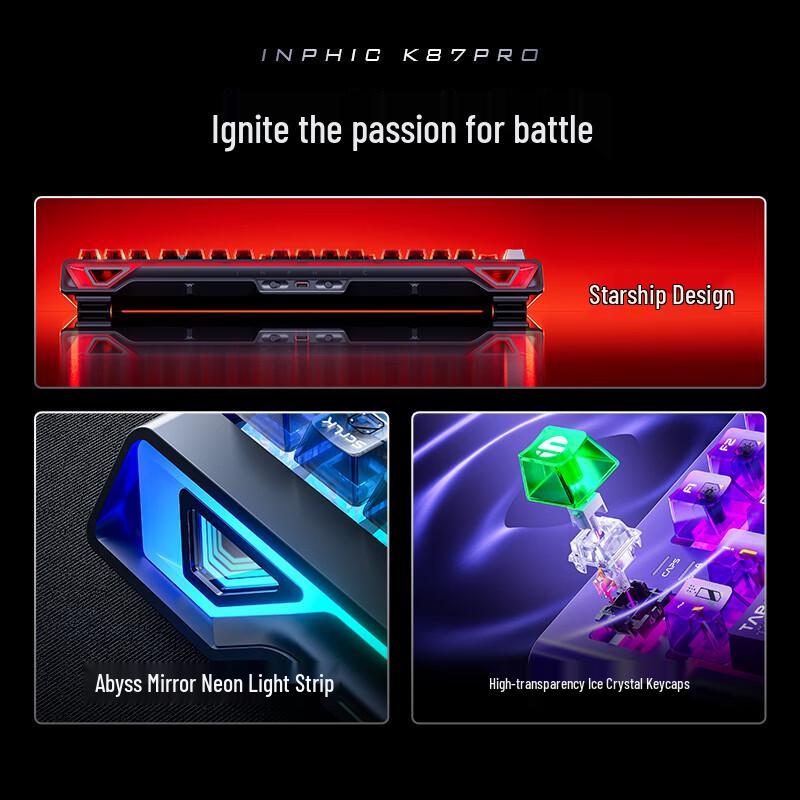 INPHIC K87PRO 87-Key Tri-Mode Gasket Hot-Swappable Mechanical Keyboard with AI