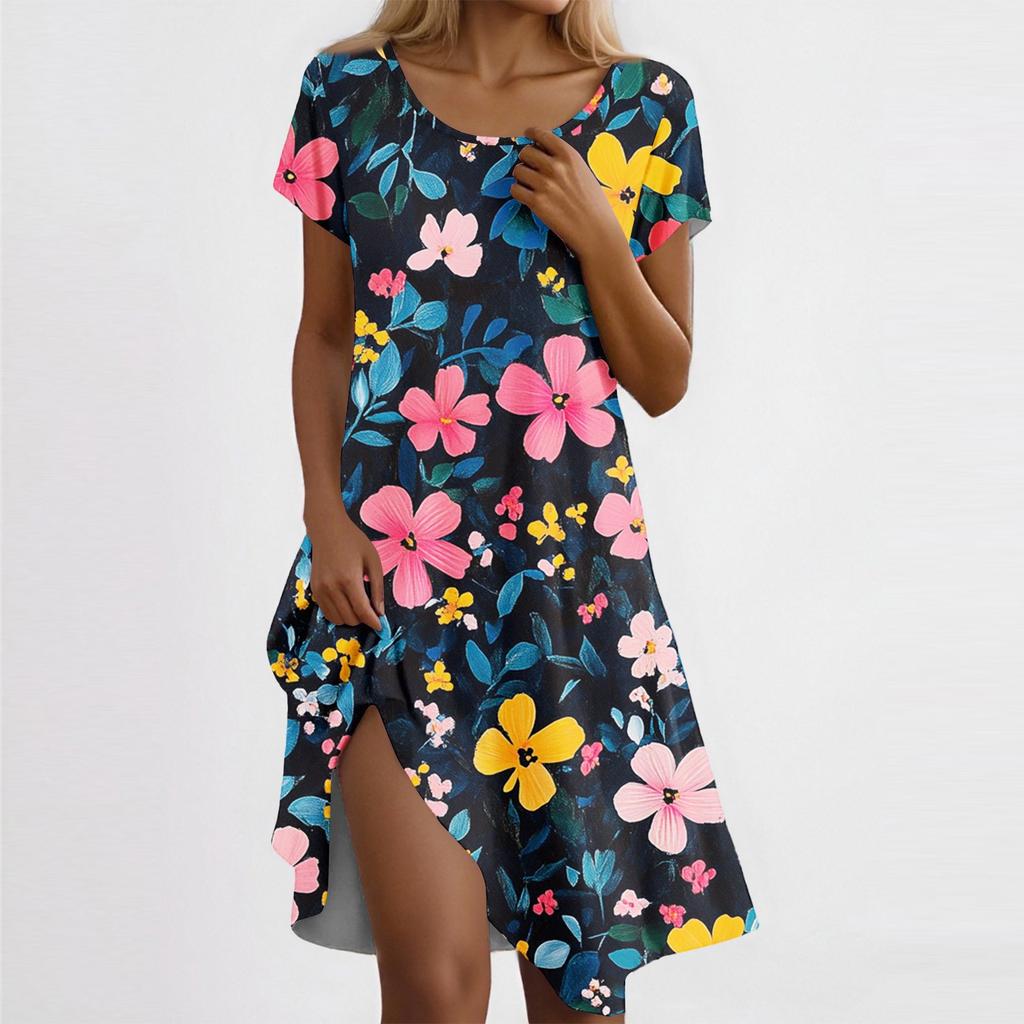 Women's Casual Short Sleeved Dress With Floral Print And Pocket Design And Pocket Design