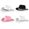 Rhinestone Tassels Cowboy Hat for Women Teens Breathable Wide Brim Beach Hat Music Festival Hat Bachelorette Party Cap