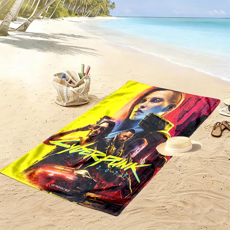 Cyberpunk Print Beach Towel, Large Soft Quick Dry Towel for Beach Camping Swimming