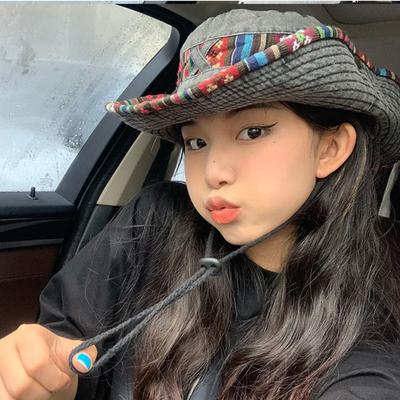 Ethnic Style Retro Drawstring Fisherman's Hat Women's Summer Outdoor Sunblock Shade Hiking Hat Men's Western Cowboy Hats