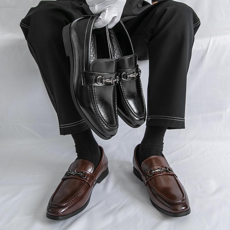 Fashion Texture Men Comfortable Non-slip Men's Metal Buckle Design Vintage Advanced Leisure Luxury Business Office Large Loafer Shoes