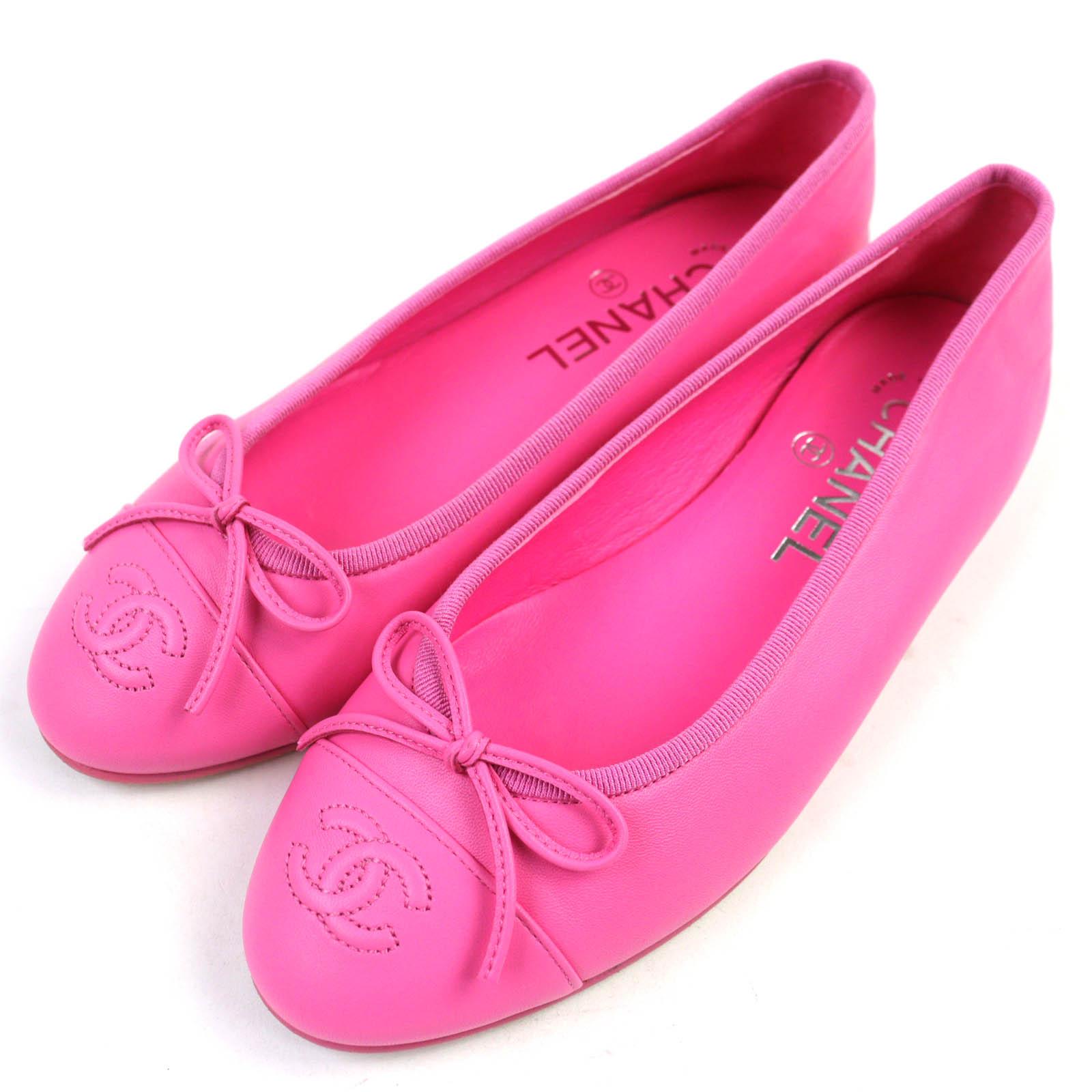 

CHANEL pumps ballerina COCO Mark Ribbon Flat Shoes pink leather 35.5 G02819 Used