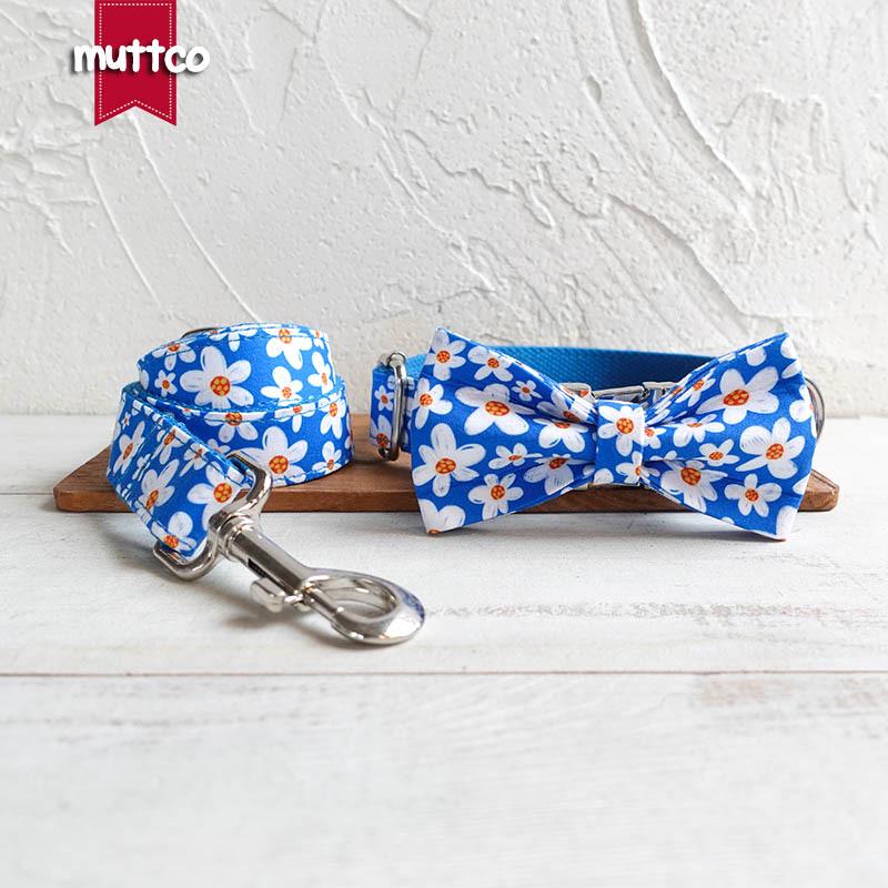 MUTTCO Blue Daisy Pet Tie Collar & Leash Set UDC-135 M