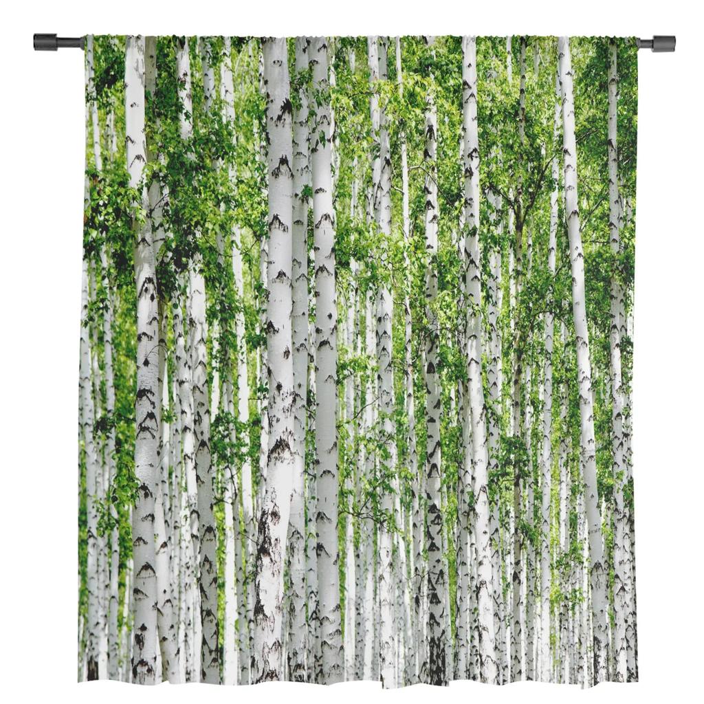 Plant Birch Tree Green Forest Tulle Sheer Curtains for Living Room Decoration Window Curtain for Bedroom Voile Organza Drapes