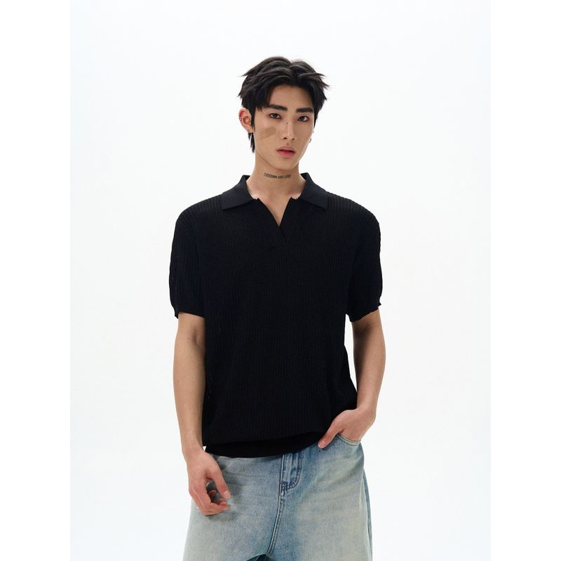 Kisko Simple American Old-Money Style Casual Knit Polo Shirt for Men and Women, Summer Short Loose Cleanfit Short-Sleeve Trendy