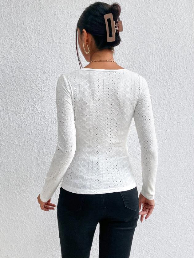 2026 Autumn Slim Square Neck Long-Sleeve Women's T-shirt - European & American Style