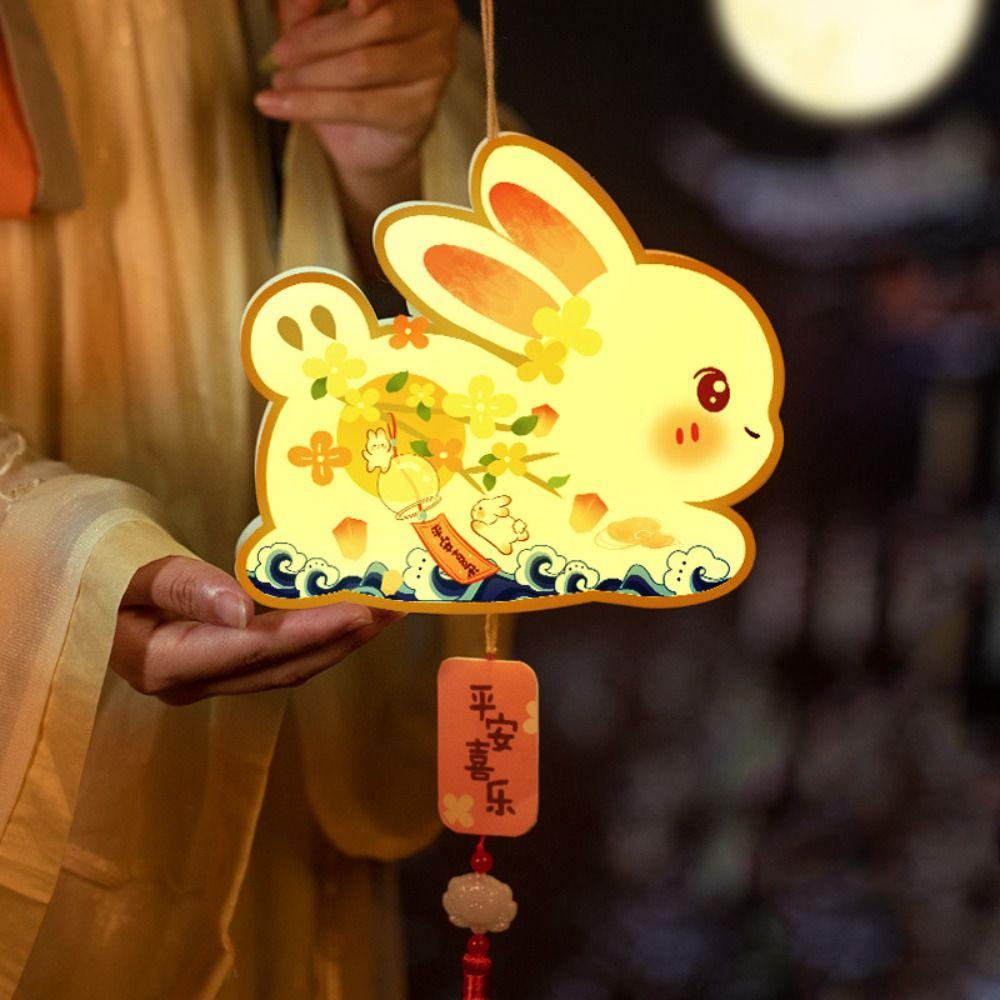 PVC Mid-Autumn Festival Lantern Cartoon Moon Rabbit Lanterns Glowing Luminous Lantern DIY Material Package Mid-Autumn Festival