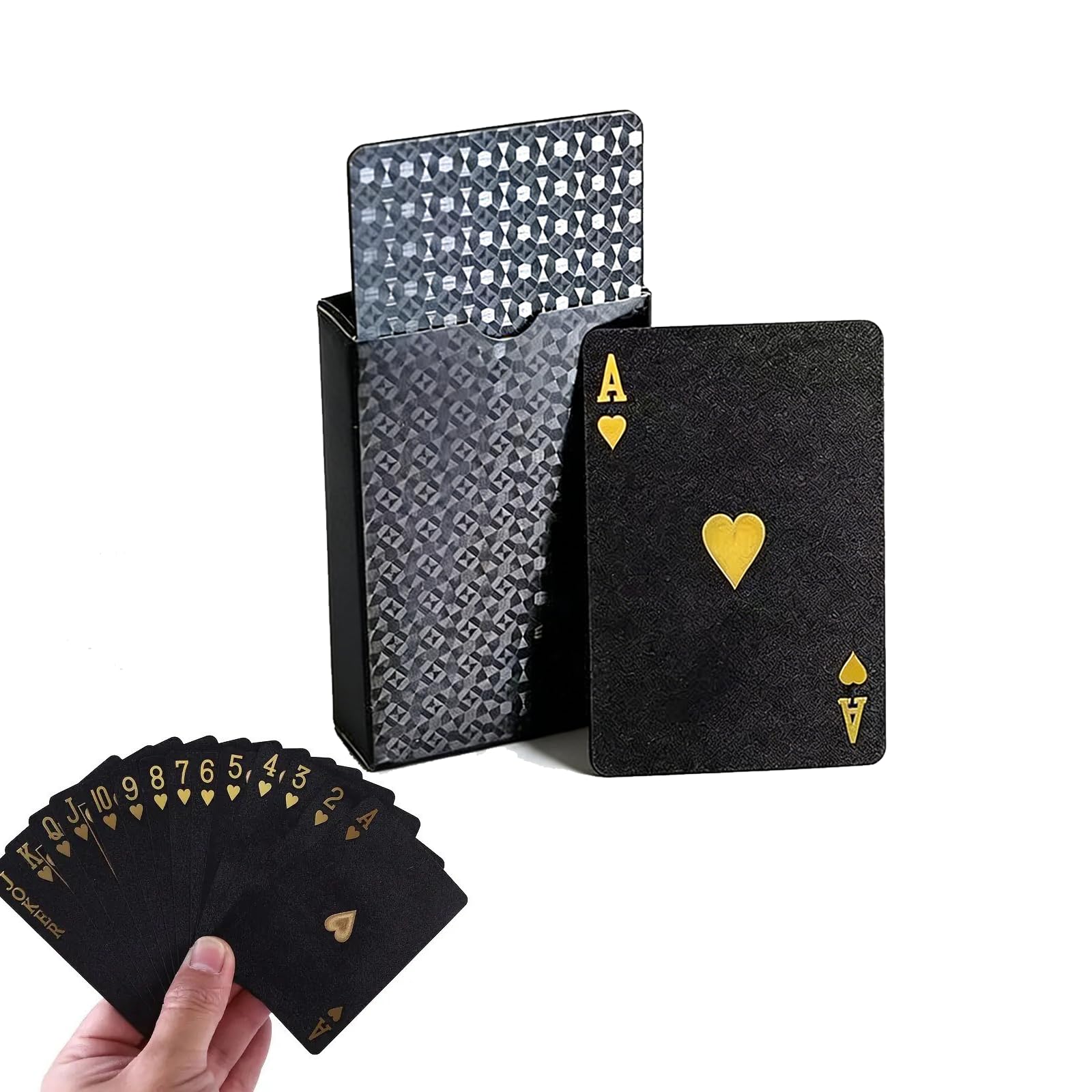 

BaraRose Plastic Playing Cards Black Gold 54 Pieces Waterproof Wear-Resistant with Storage Case Party Travel Stylish