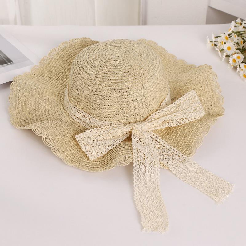 Lace bow lace straw hat fresh sunscreen sun hat women's outdoor travel show face small sun hat