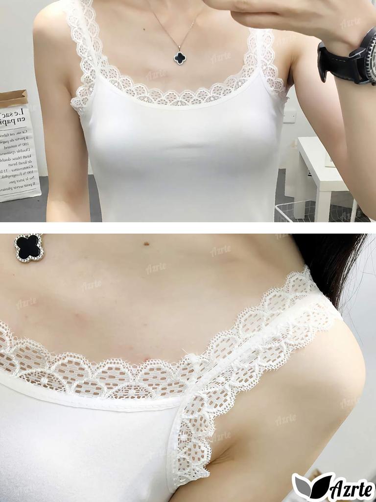Azulte Fashionable Camisole with Lace Chest and Shoulder Perfect for Middle High and College Perfect for Everyday and Cute and Stylish Black Perfect