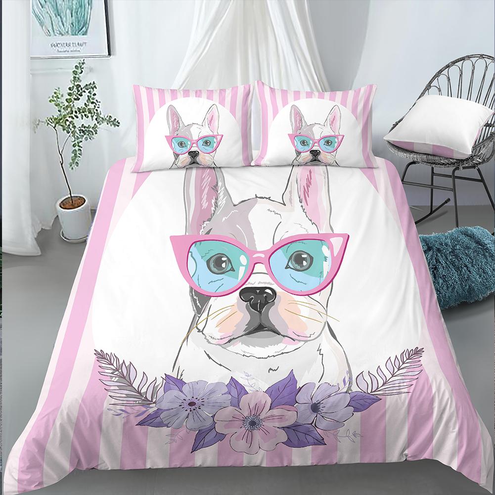 

Художественный пододеяльник с изображением французского бульдога в очках хипстера, абстрактный, современный, красочный, с ушами и глазами, декоративный, из 3 предметов, любитель собак 70x133cm 2pcs