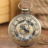 12 Constellation Astrology Zodiac Retro Pocket Watch Bronze Necklace Pendant Mens Women Hollow Flip Cover Quartz Christmas Gifts